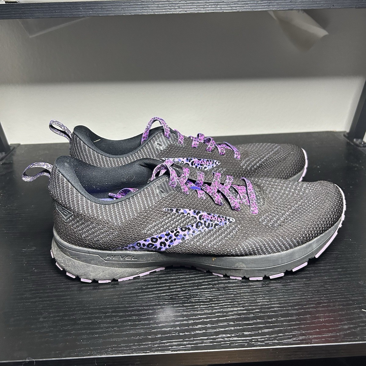 Brooks Revel 1203611B087 Shoes Black Purple Cheetah Print Sneakers Size  11 B