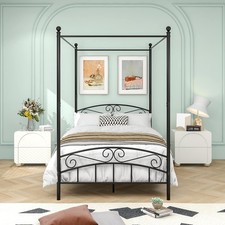 Double Bed Frame Canopy Four Poster Bed BaseCanopy Bed with Mosquito Net Curtai