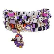 Halloween Bracelets Set for Women Stackable Stretch Bat Ghost Pumpkin Beaded Bra