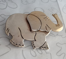 Elephant Pendant Vintage Brooch Silver and Gold Tone Trunk Up Good Luck