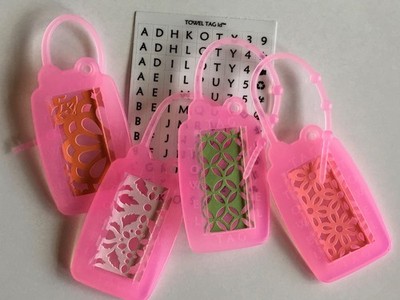 TOWEL TAG id - Set of 4 PINK towel name tags, towel markers, towel id tags