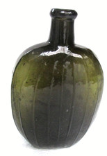 Antique Stoddard Glass Olive Amber Melon Ribbed Bottle Flask