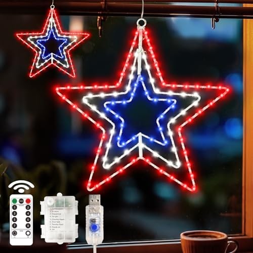 4th of July Decorations Patriotic Window Lights, 2PC 220 Led Red White and - Picture 2 of 8