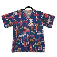 UA Scrubs Scrub Top Size XS "SANTA'S ELVES" Holiday Christmas Elf North Pole