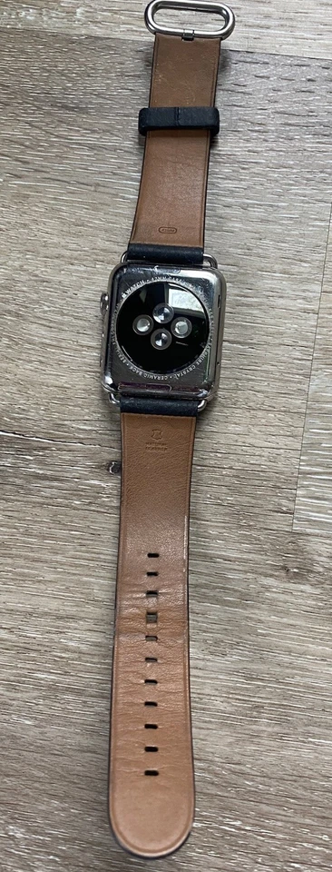 Apple Watch 42mm case 316L Stainless Steel Sapphire Crystal Black Leather Band - Image 4 of 4