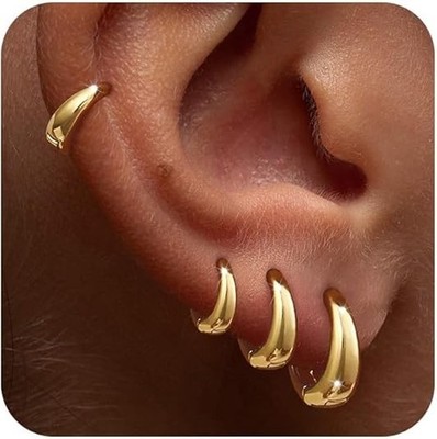 4 pares De aretes de aro Huggie de oro para mujer chapados en oro de 14 k ''