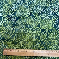 1 yard Island Batik - Citron Breeze - Celtic Hearts, Gecko Green Irish Quilt