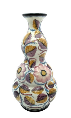 VTG Tavares  Vase Hand Painted Purple/Pink/Blue 8'' Curvy Shape Portugal *as is