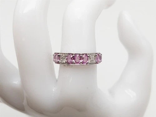 Designer $2400 3ct Natural Pink Sapphire Diamond 14k White Gold 5mm Band Ring 3g