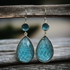 Hydro Blue Topaz Faceted 925 Sterling Silver Handmade Drop Earrings