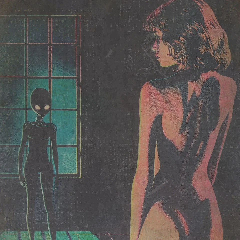 Arte de pared vintage de ABDUCCIÓN ALIENÍGENA, póster sexy de ciencia ficción críptido, decoración de avistamiento de ovnis Foto 3 de 4
