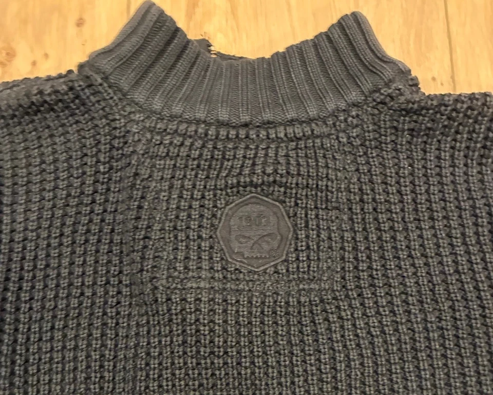 Raro Harley Davidson Suéter Pesado Para Hombre Negro Pullover Calavera Codo Parche Grande Foto 3 de 4
