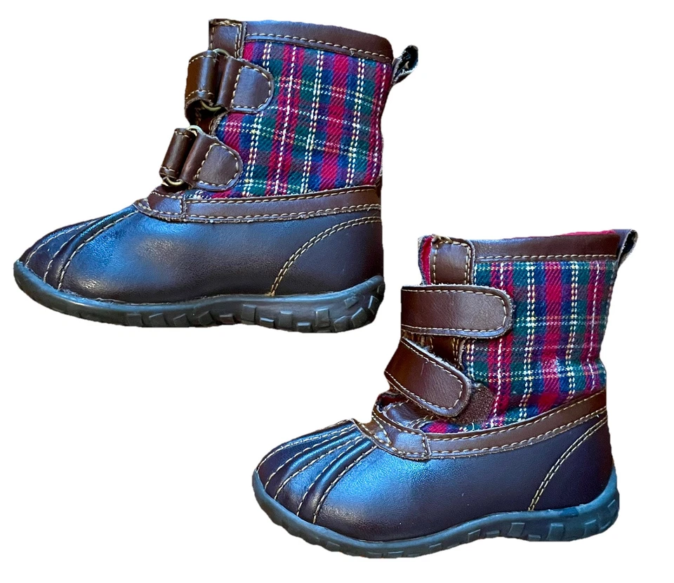 Bota Baby Gap Niñas Infantil Talla 5 Cuadros y Marrón con Cierre de Gancho y Lazo Foto 3 de 4