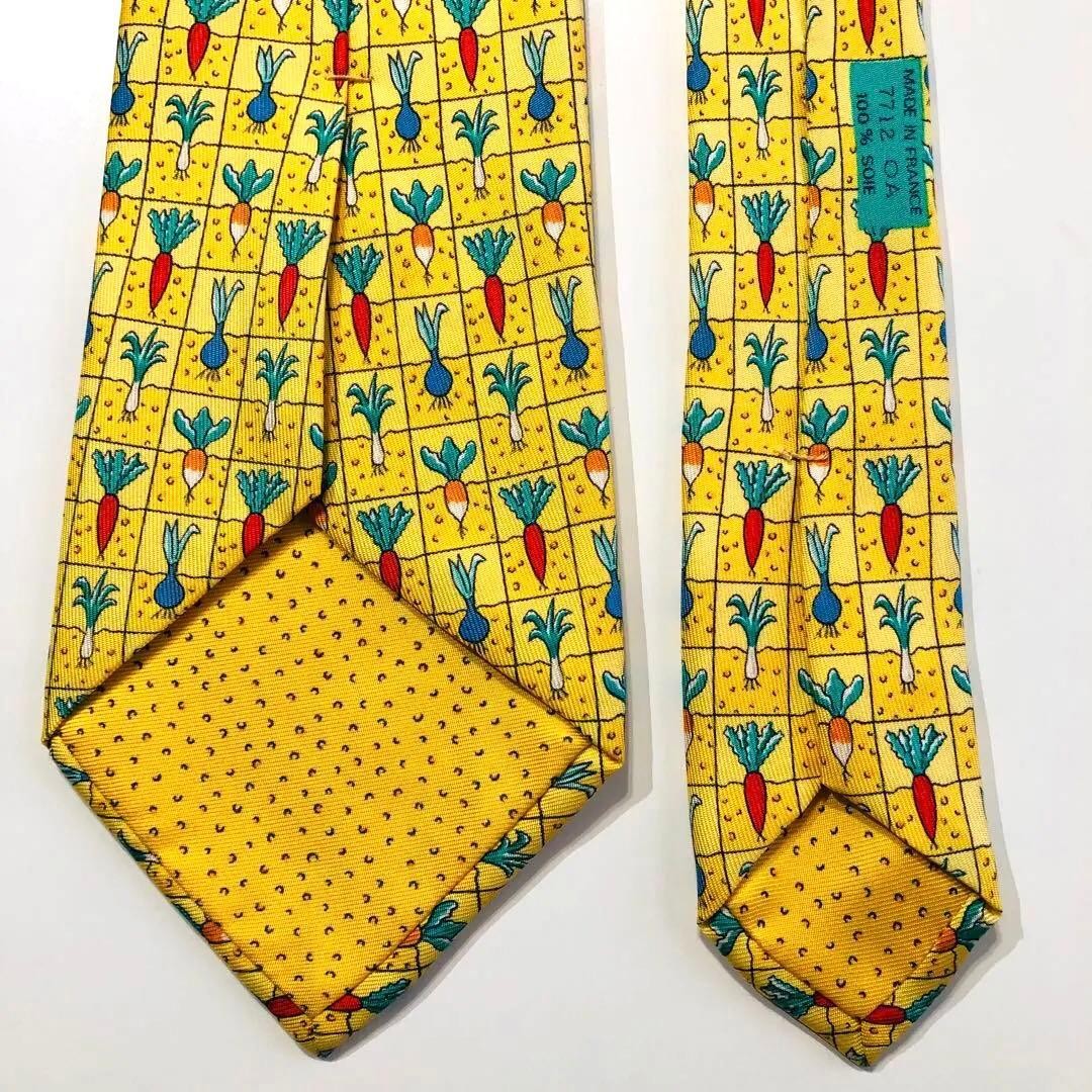 Hermes Tie Pattern Light Yellow Vegetable Motif U… - image 5