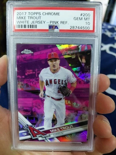 2017 TOPPS CHROME WHITE JERSEY #200 MIKE TROUT PINK REFRACTOR PSA 10 GEM MINT
