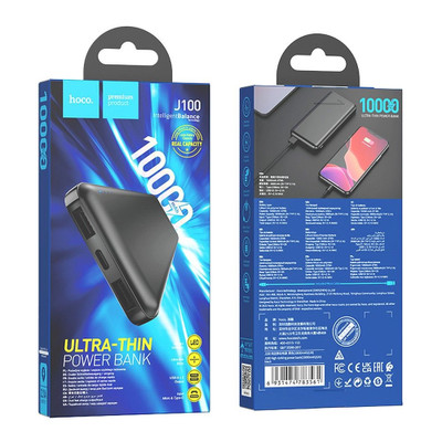 Hoco Power Bank 10000mAh PD QC 2,1A HOCO J100 Schwarz Slim Clip