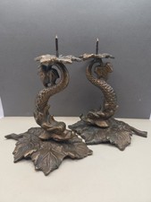 Vintage Dolphin Koi Fish Sea monster Pricket Candle Sticks- Bronze