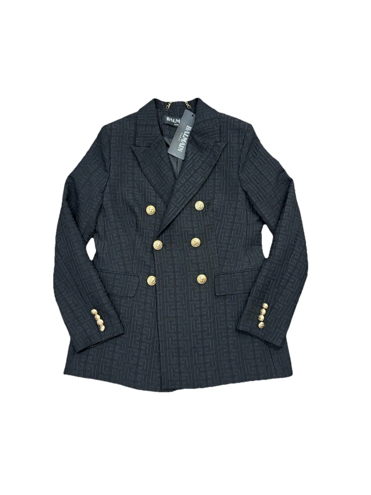 Balmain — BALMAIN Sz 40 Double Breasted Black 3D Jacquard Blazer Bnwt