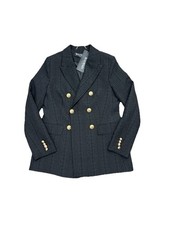 BALMAIN Sz 40 Double Breasted Black 3D Jacquard Blazer Bnwt