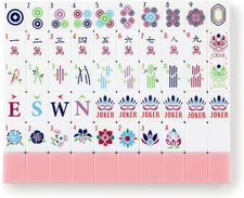 American Mahjong Tile Set,166 Tiles White Pink Acrylic Carving Tiles,Mahjong Gam