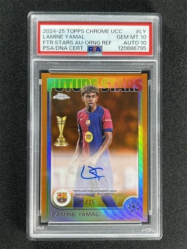 2024-25 Topps Chrome UEFA Lamine Yamal Future Stars Orange Auto /25 PSA 10/10