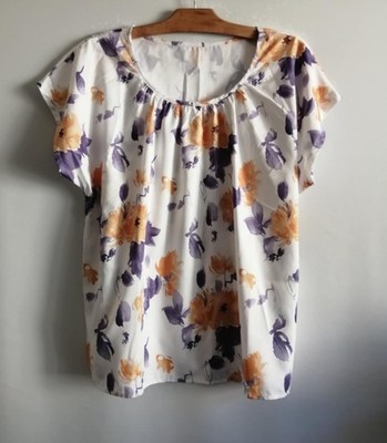 Bluse weiß Blumen lila Polyester Gr.44 (2506065)