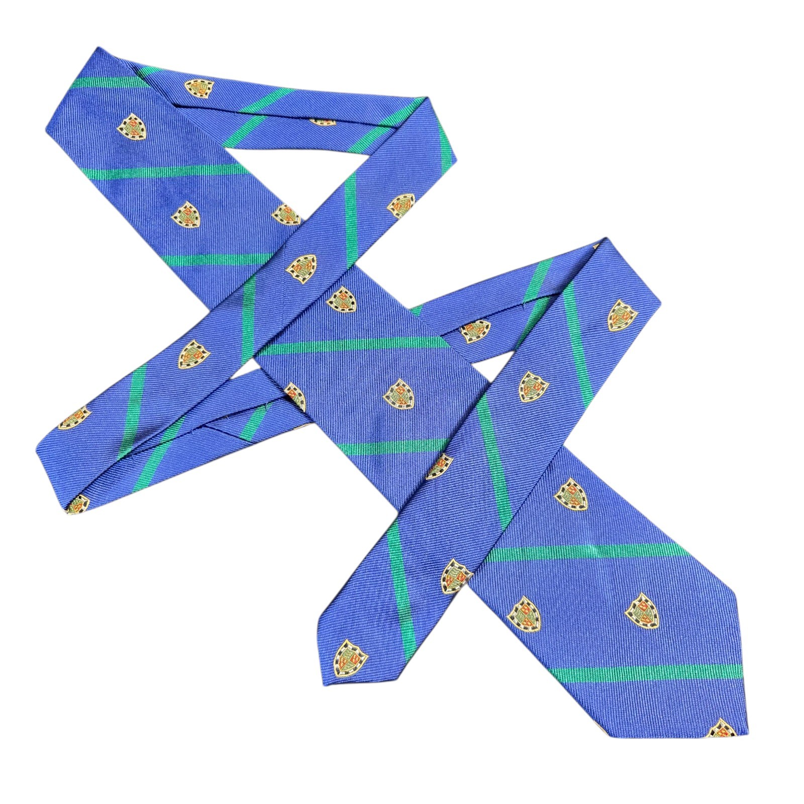 Polo Ralph Lauren Repp Tie Crest Striped Italian Silk Handmade Blue Green Dress
