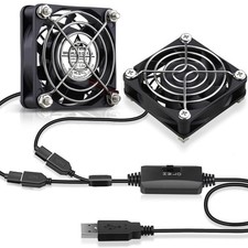 GDSTIME 2-Pack 60mm x 15mm USB Fan with 3 Speed Control, 5V Brushless 60x15mm