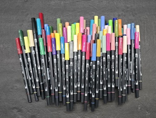 Tombow ABT Dual Brush Tip Marker Pens Lot of 80 Dynamic Strokes Fine Line (L2)