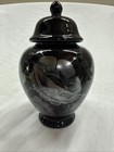 Fenton Ebony/Black 6" Vase With Silver Poppies Hand Painted And Artist Signed