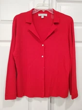 Carolyn Taylor For By Design Essentials Red Full Button  Cardigan Sweater Size L