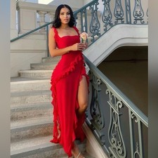 House of CB Ruffle Jellyfish Summer Maxi Dress XS - Red