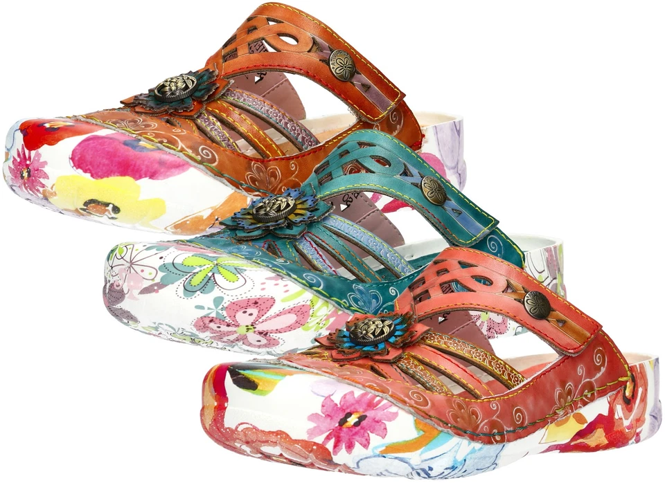 Laura Vita Damen Clog Leder mit Cut-Outs und floralem Muster Beczierso 61 - Bild 1 von 1