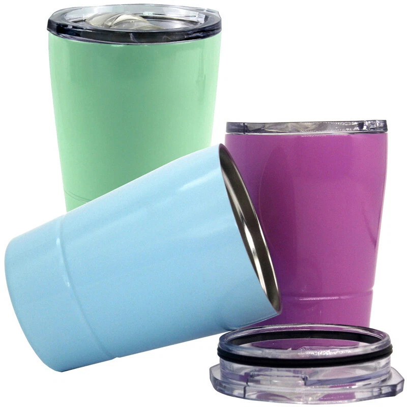 3X 8oz Thermos Travel Coffee Mug Light Blue/Purple/Green w/ Spill