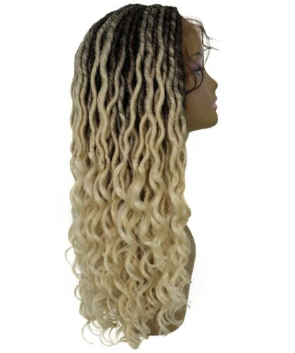 LUXLUXE Andrea 4x4 Curly Long 4X4 Hand Tied Lace Braid Black to Blonde Ombre Wig - 第 5/7 張圖片