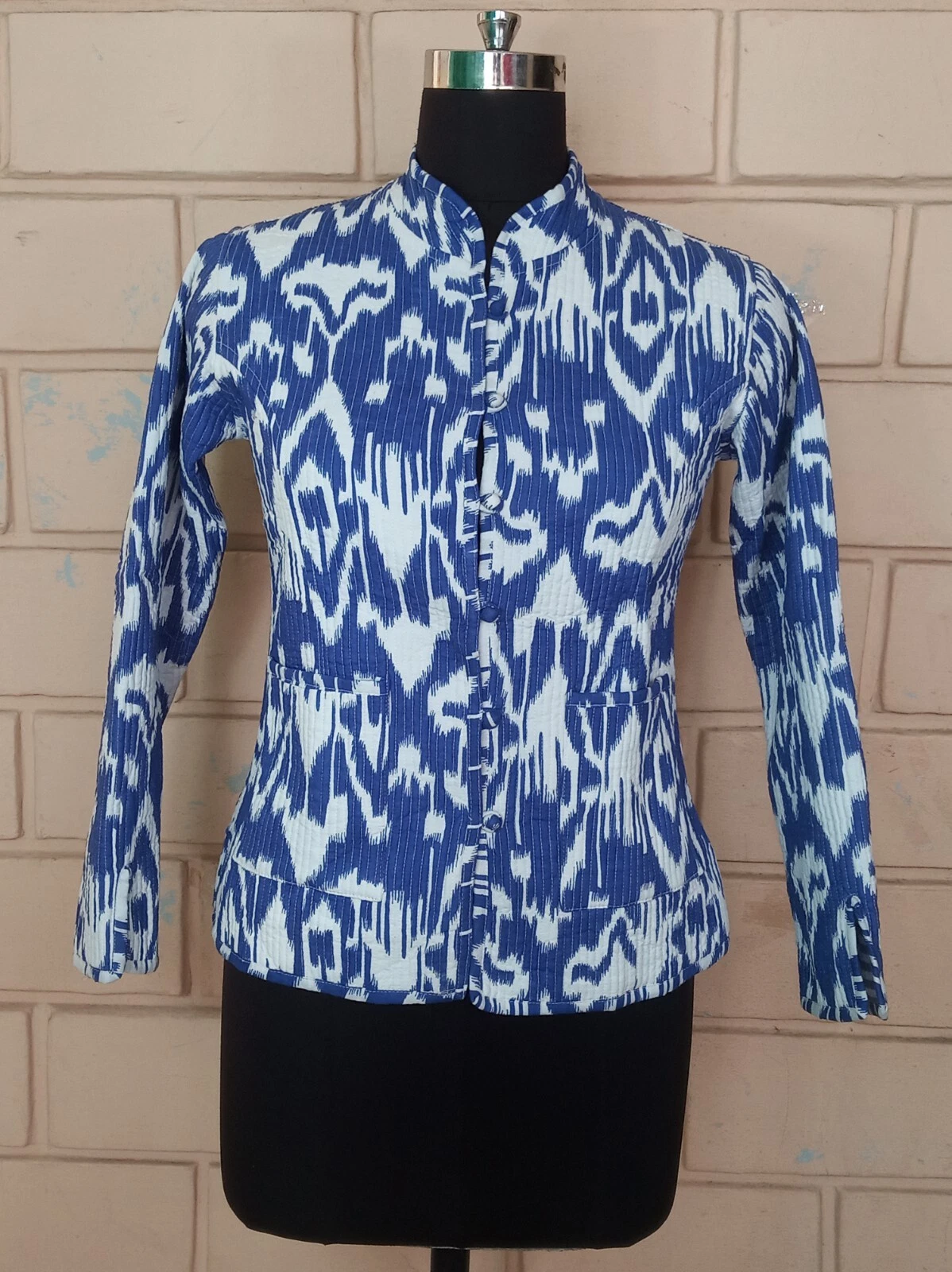 Indian 100% Cotton Jacket Unisex Blue Ikat Patchwork Jacket Party wear Jacket US
Opens in a new wind