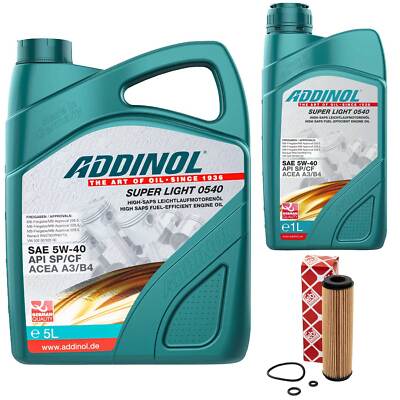 Motoröl Set ADDINOL 5W-40 Super Light 6 Liter + Ölfilter für Mercedes C-Klasse 