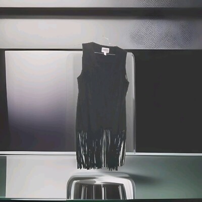 Forever 21, Faux Suede Fringe Vest, Black, Size L
