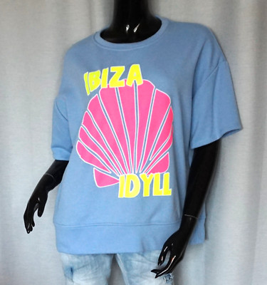 Kurzarm Sweater 1/2 Arm Vintage T-Shirt Ibiza Blau Neon Gelb Pink 36,38,40,42Neu