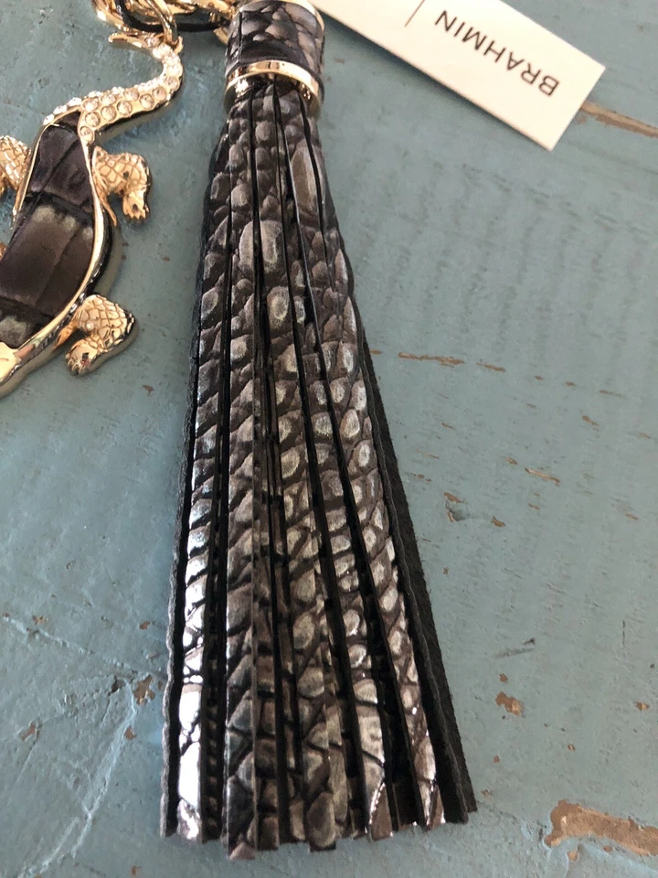 Brahmin Croc Charm Borla Nocturna Melbourne con Cristales ~ Carbón Metálico Nuevo con Etiquetas Foto 4 de 4