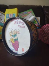 VINTAGE 1960s WALLY BEAR'S BAND Toy DRUM NOBLE & COOLEY Bunny & Saxophone 8.5"