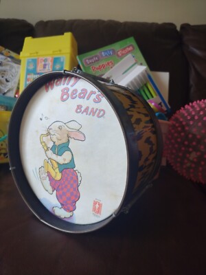 VINTAGE 1960s WALLY BEAR'S BAND Toy DRUM NOBLE & COOLEY Bunny & Saxophone 8.5''