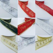 Wired Metallic Christmas Print Ribbon Decoration BUY 1 2 4m 9 TYPE 38mm 40mm 302