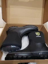 TIDEWE Men's Black Rubber Neoprene Mid Calf Waterproof Rain Boots Size US 11