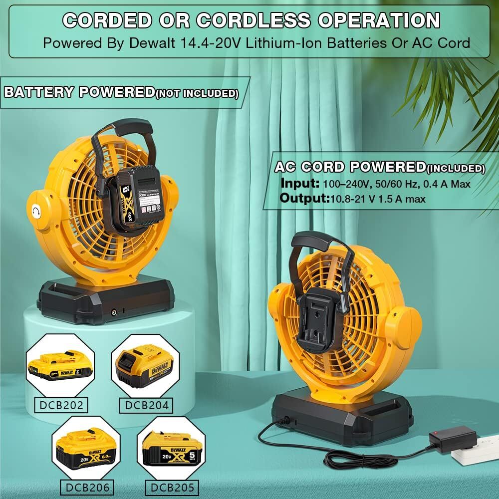 Corded Cordless Jobsite Dewalt Battery Operated Fan Portable