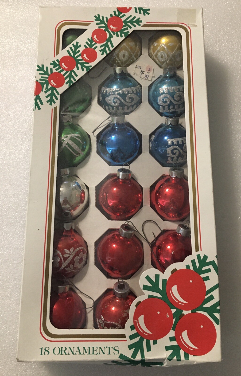 Set of 18 VTG Shiny Glass Round Christmas Decorative Ornaments KMART