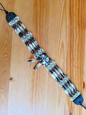Buffalo Bone 4 Line Choker Beaded Tribal Native American Necklace Brown White
