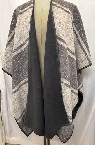 New Ike Behar Lagenlook Bohemian Poncho Wrap Wool Look Grey Tones Cozy - Picture 5 of 9