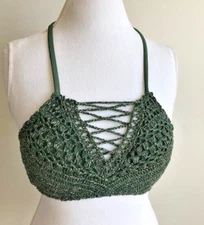 2-Piece IKA KUL Olive Green Crochet Swim Bikini Swim Set Size Small