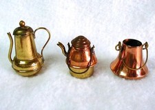 Set of 3 Vintage Doll House Brass/Copper TEAPOTS with Lids POT Made in Japan